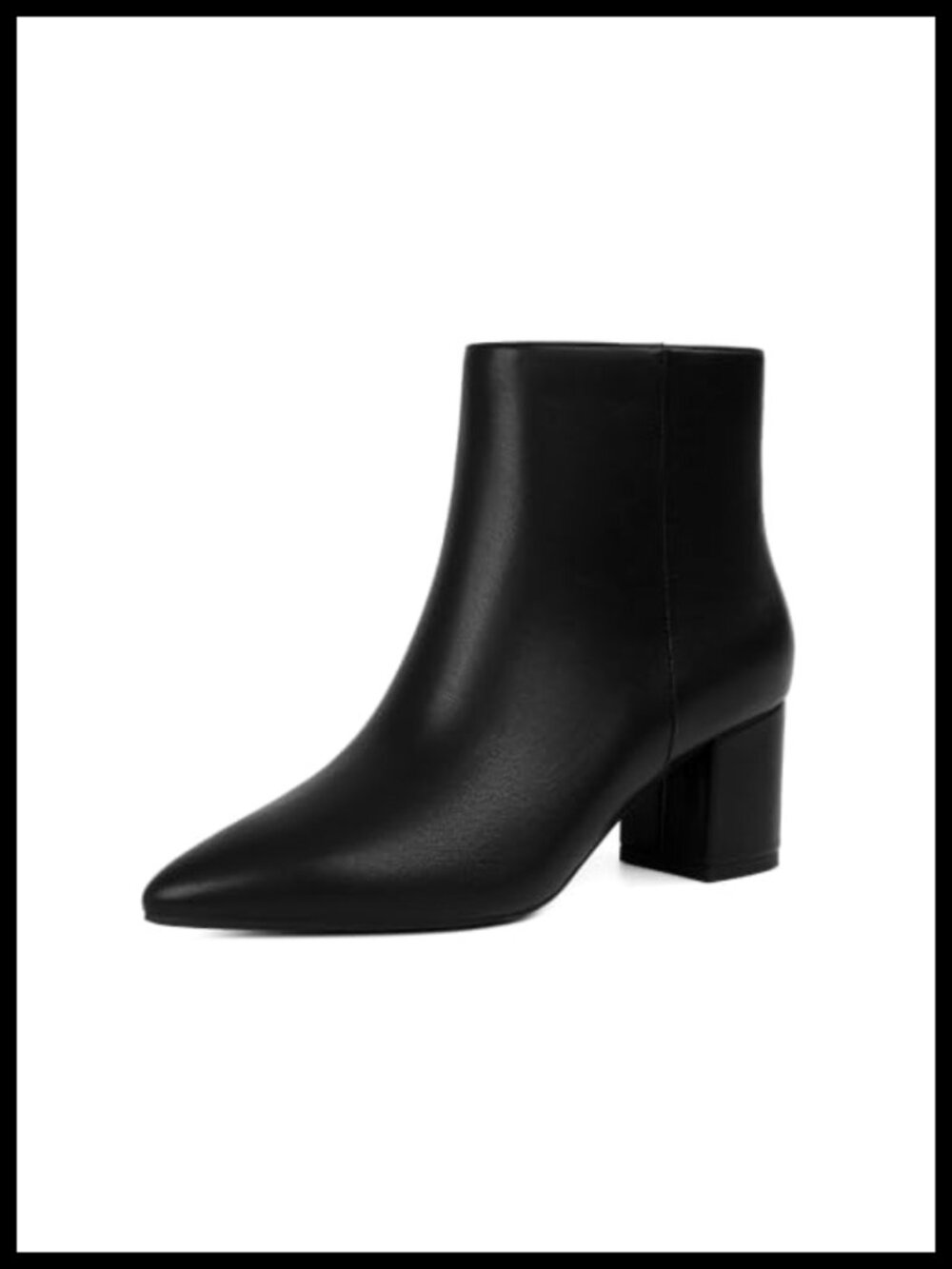 Women's Pointed Toe Ankle Boots Faux Leather Chunky Low Heel Zip Booties